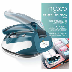 MyBeo MyBeo Reisebugeleisen, faltbares Bugeleisen 1100 W, mit Dampf,  Edelstahl Gleitsohle  Дорожный утюг MyBeo, складной утюг, 1100 Вт, с паром, скользящая подошва из нержавеющей стали