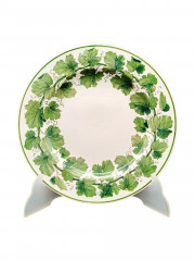 Тарелка сервировочная винтажная Meissen, зеленый растительный декор, фарфор, 21 см, Германия, 1970-80гг.