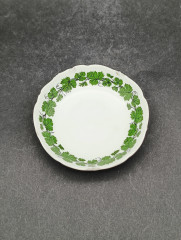 Блюдце винтажное Meissen, зеленый растительный декор, рифленый край, фарфор, 8 см, Германия, 1970-80гг.