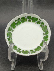 Блюдце винтажное Meissen, зеленый растительный декор, рифленый край, фарфор, 8 см, Германия, 1970-80гг.