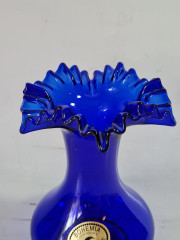 Ваза винтажная, синее богемское стекло, ручная работа, 15 x 11 см, Чехословакия, 1960-70гг.