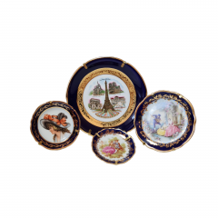 Limoges France Набор тарелок темно-синий фарфор с рисунком и золотым декором, 11,5см / 8см / 6,5 см/ 5,5см, Франция, 1960-70гг.