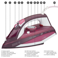 CLATRONIC CLATRONIC Dampfbugeleisen DB 3705, kratzfeste Keramiksohle, 7 Funktionen, 2600 W  Паровой утюг CLATRONIC DB 3705, устойчивая к царапинам керамическая подошва, 7 функций, 2600 Вт