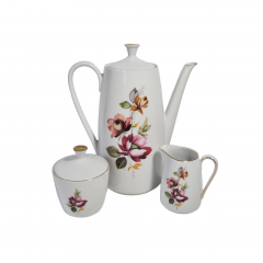 Сервиз кофейный винтажный GKC Bavaria / 74 er с сиреневым цветком, на 6 персон, фарфор, Германия, 1960-70гг.