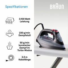Braun Braun Dampfbugeleisen TexStyle 9 SI 9281 BK, 3100 W Паровой утюг Braun TexStyle 9 SI 9281 BK, 3100 Вт