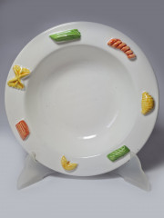 Siro Italy Белая фарфоровая сервировочная тарелка с декором для пасты, 22 x 5,5см, Италия, 1960-70гг.