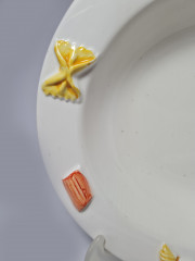 Siro Italy Белая фарфоровая сервировочная тарелка с декором для пасты, 22 x 5,5см, Италия, 1960-70гг.