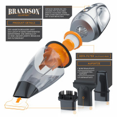 Brandson Brandson Akku-Handstaubsauger, 85 W, beutellos, Akku Handstaubsauger mit HEPA-Filter Beutellos  Беспроводной ручной пылесос Brandson 85 Вт Беспроводной ручной пылесос без мешка с HEPA-фильтром без мешка
