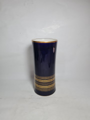 Ваза винтажная Jaeger&amp;Co PMR Bavaria, темно-синяя с золотистым орнаментом, фарфор, 25 см, Германия, 1960-70гг.