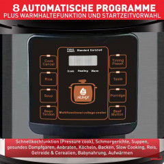Mutoy Mutoy Reiskocher Digitaler Reiskocher mit Dampfgarer weiss,Multikocher 6 Liter, 1000,00 W, Schnellkochtopf,Warmhaltefunktion, Timer,8 Automatische Programme  Рисоварка Mutoy, цифровая рисоварка с пароваркой, белая, мультиварка 6 литров, 1000,00 Вт, 