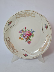 Тарелка с разноцветным цветочным рисунком и позолоченным узором, 29 x 4 см, Германия, 1960-70гг.