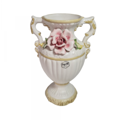 Ваза винтажная FKON с объемной розой, с двумя ручками, керамика, 21 см, Италия, 1960-70гг.