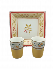 Набор винтажный Hutschenreuther - блюдо сервировочное (Коллекция New England) и два бокала (Коллекция Alfabia), c растительным декором и фруктами, фарфор, Германия, 1960-70гг.