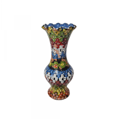 Ваза винтажная Agadir Marokko, черная керамика с красочным цветочным декором, 16 x 6,5 см, Марокко, 1950-60гг.