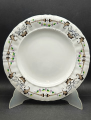 Тарелка винтажная N.G.F с растительным узором по краю, фарфор, 24 см, Германия, конец XVIII - нач. XIX вв.